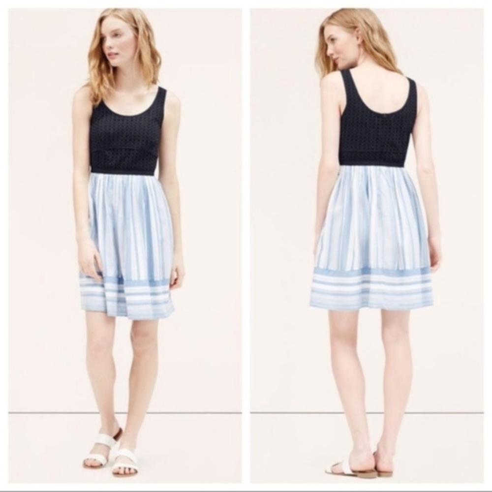 Ann Taylor LOFT Blue Eyelet Striped Dress